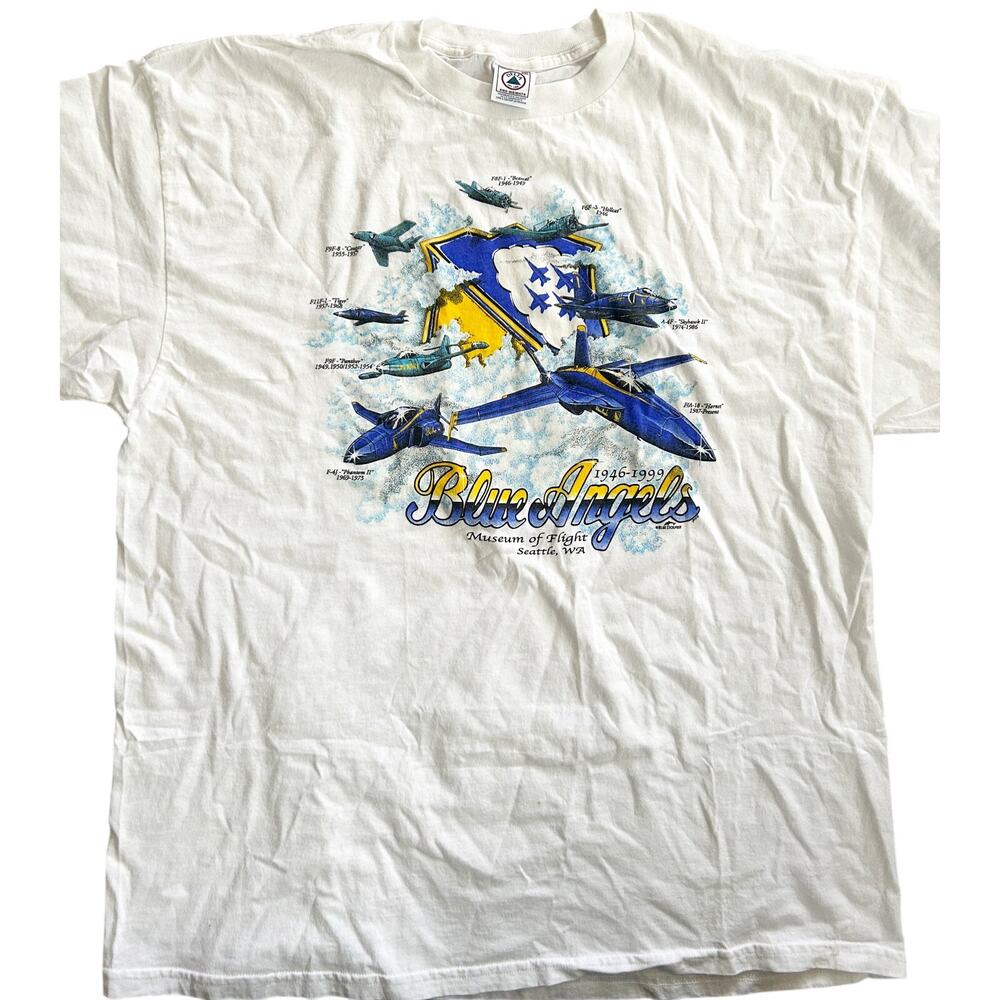 Vintage 90s U.S. Navy BLUE ANGELS Anniversary Graphic Tee Mens Sz XXL EUC RARE